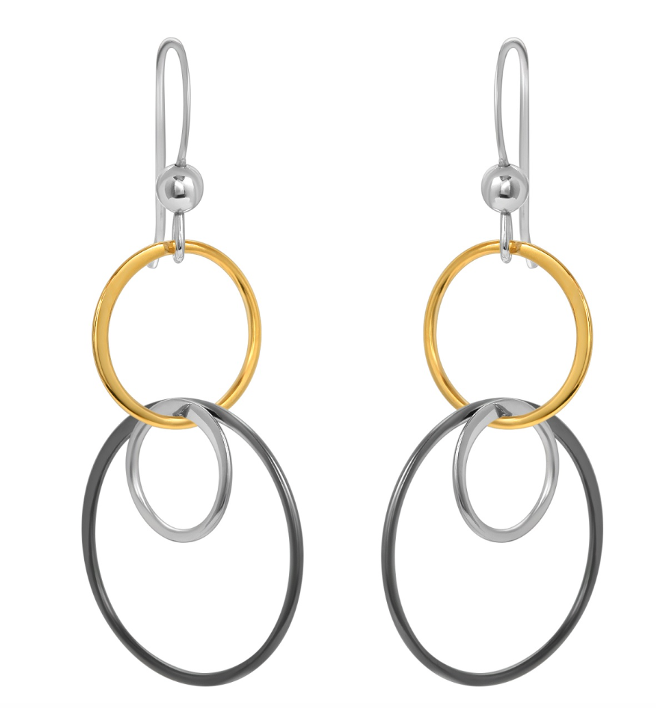 Mixed Metal Circle Earrings - Drop or Interlocking